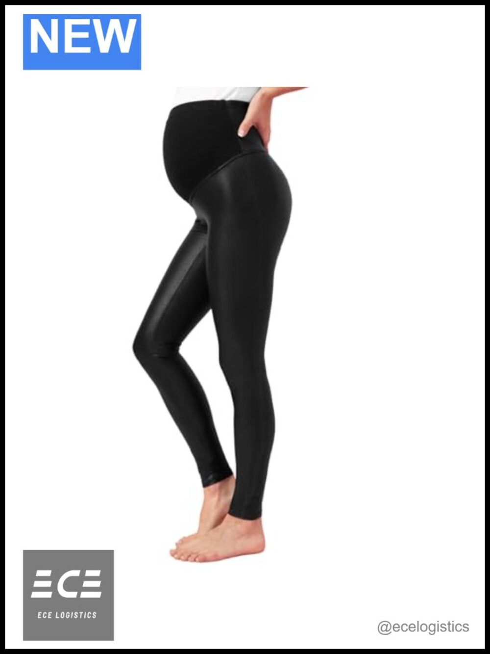 Maternity Faux Leather Leggings Over-Belly Pockets Full Length Yoga Pants